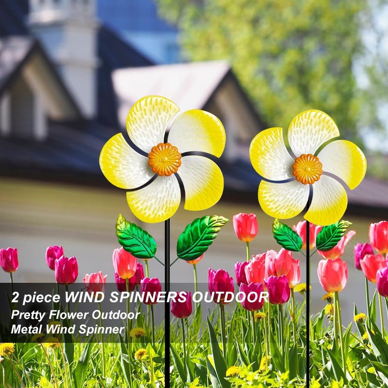 Senflame 2 Pack Metal Wind Spinners for Garden Decor - Outdoor Windmill Sculptures, Durable Yard Art Wind Spinners Metal Wind Spinner for Patio Lawn Ornament, Vibrant Orange Garden Spinners - Image 2